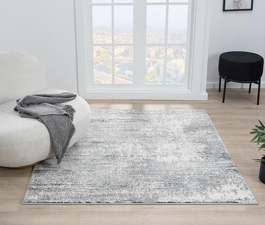 Keen Home Design Area Rugs - 10ft Round Non-Shedding, Abstract Rugs for Kitchen, Living Room, Bedroom, Dining Room, Entryway - Size: 10' Square, Abstract Cream/Grey