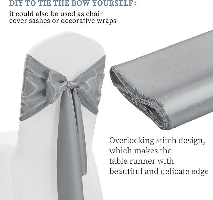 12 Pack Grey Satin Table Runner 12 x 108 Inch Long Premium Table Runners - Image 3