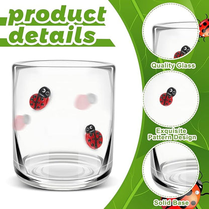 Icon Juice Glasses, 14oz Stemless Wine Drinking Juice Glass Cup for Valentine Party Supplies Gift(2 Pcs,Ladybug)