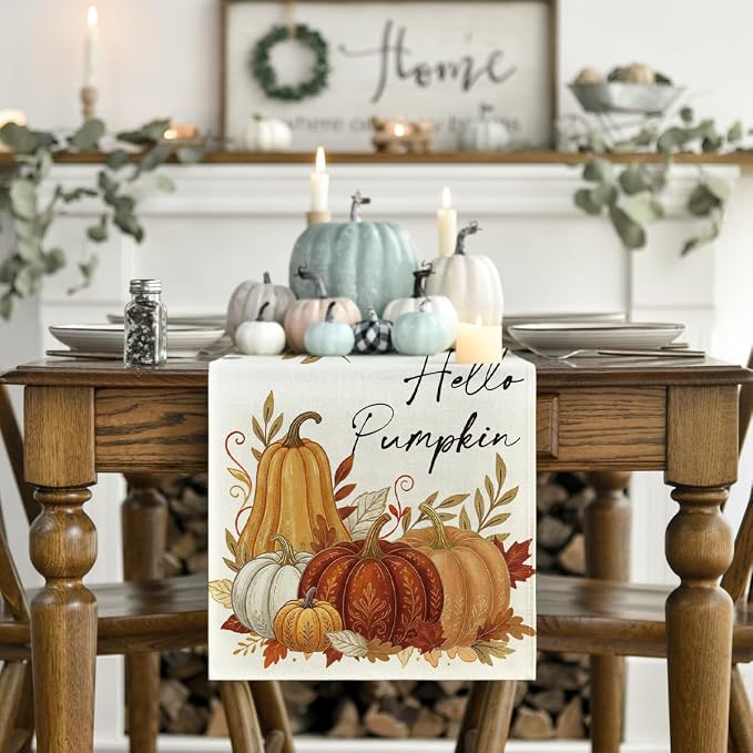Artoid Mode 210 GSM Fall Table Runner 13x72 Inch Home Party Decor | Orange - Image 2
