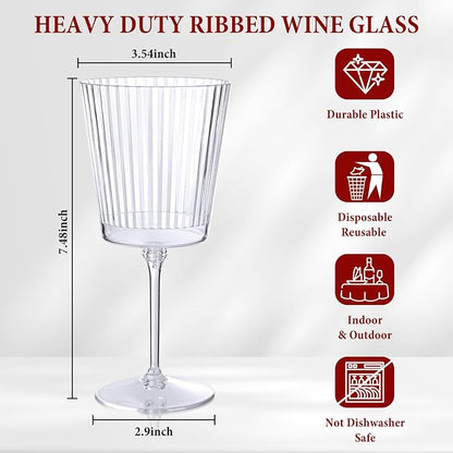 LIYH 20 Pcs Plastic Ribbed Wine Glasses 13.5 Oz, Plastic Goblets Vintage Style - Image 9