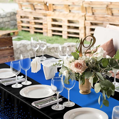 MASHAN 12Pcs Black and Blue Tablecloth Party Decorations, Plastic Black Table - Image 5