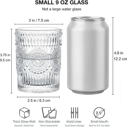 Kingrol 6 Pack SMALL 9 oz Drinking Glasses, Vintage Embossed Tumblers - Image 2