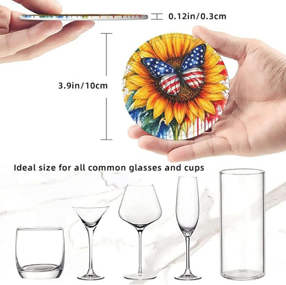 Patriotic Sunflower Butterfly Art Leather Coasters Set of 6 - Image 5