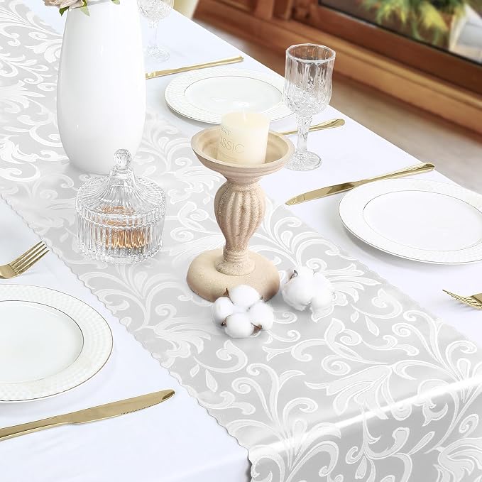White Satin Table Runner 12 x 108 Inch, 6 Pack | Bright Smooth Damask, Silky - Image 4