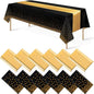 12Pack Disposable Plastic Tablecloths and Satin Table Runner Set Black and Gold by MASHAN