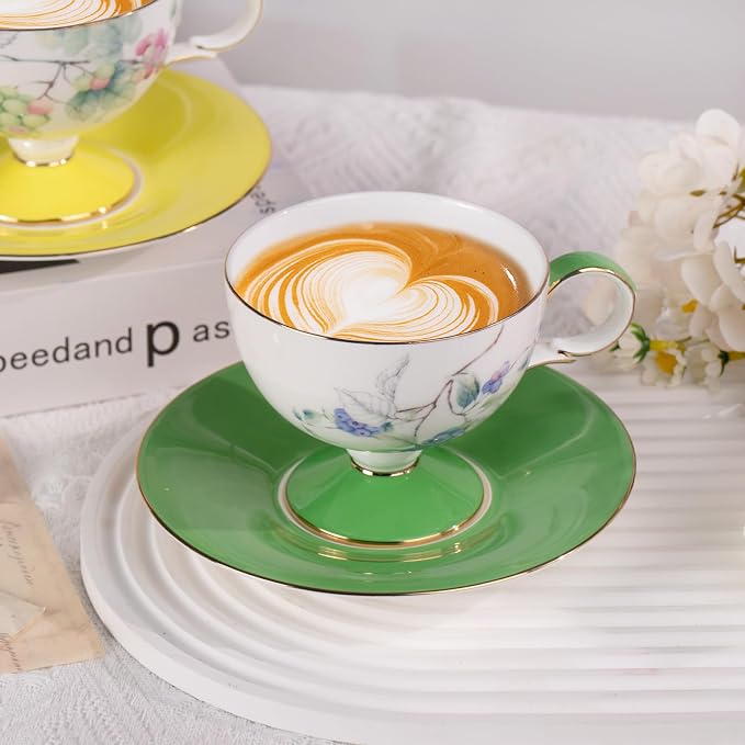 KAMMAK Tea Cups Set of 2, Ceramic Floral Pattern Demitasse Cup | Porcelain - Image 3