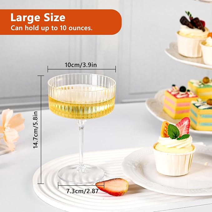 ZOMUIA Ribbed Coupe Glasses 28 Pcs, 10 oz Plastic Champagne Coupe Detachable - Image 2