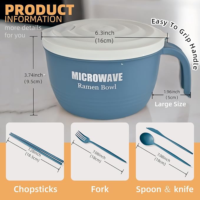 Layron Large Ramen Bowl, Ramen Noodle Bowls Microwavable 45 oz, Ramen Cooker - Image 2