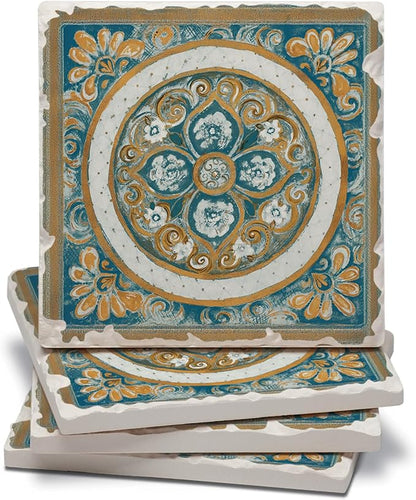 Thirstystone Medallion 4 Pack Tumbled Tile Stone Coasters | 4" Square, by CounterArt