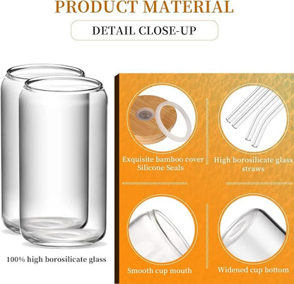 Glass Cups with Lids and Straws 6 pcs, 16 oz-DWTS Cute Tumbler, Beer Drinking - Image 7