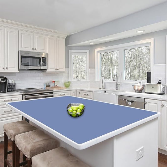Silicone Mats for Kitchen Counter, 48"x32"(120cmx80cm) Large Heat Resistant Mat Kitchen Island Waterproof Countertop Protector Mat Nons-slip Extra Large Counter Mat, Lake Blue