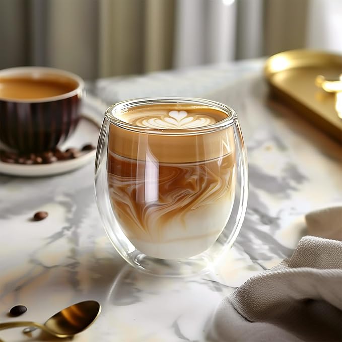 8 Ounces Set of 4 Double Walled Glass Coffee Mugs Insulated Layer Coffee Cups - Image 6