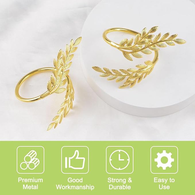 12-Piece Gold Leaves Napkin Ring Set, Napkin Holders - Image 8