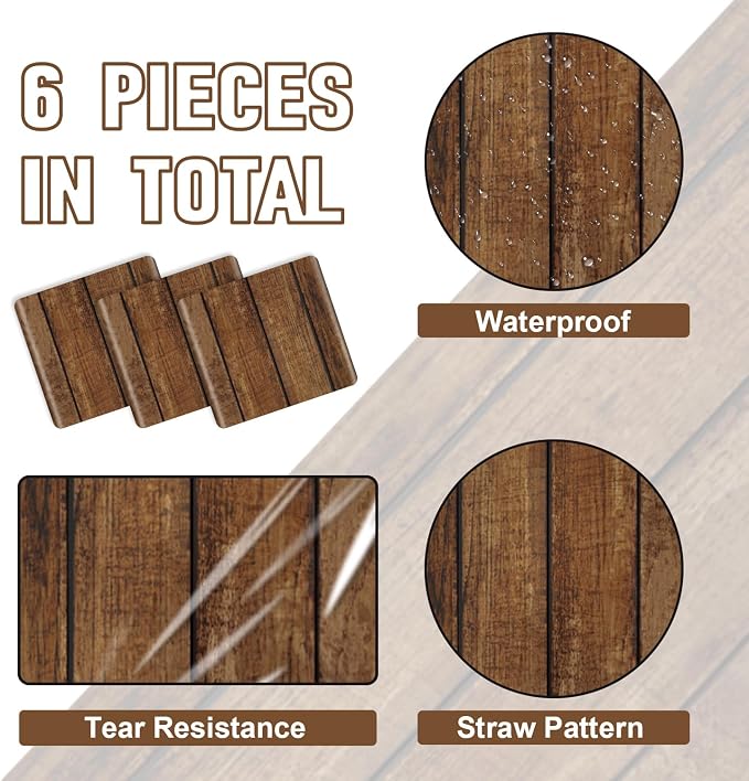 6Pcs Rustic Table Runner Brown Wood Grain Country Table Runner Table Cloth - Image 2