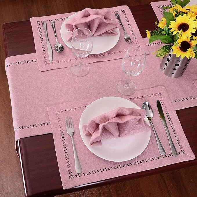 Grelucgo Handcrafted Solid Color Dining Table Placemats, Double-Hemstitched) - Image 5