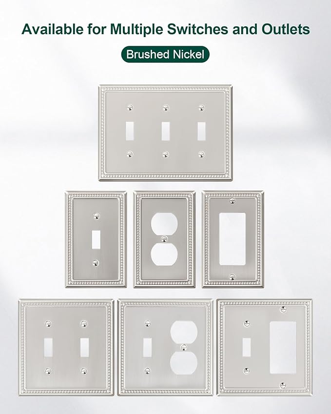 6-Pack Single Toggle Light Switch Cover Plate, Pearls Decorative Switch Plate Covers, Brushed Nickel 1 Gang Metal Wall Plate