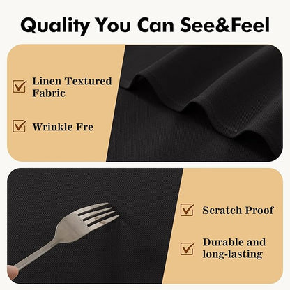 JIUZHEN Faux Linen Round Tablecloths 102 inch, Decorative Wrinkle Free Texture Rustic Circle Table Cloth Cover for Kitchen, Dining, Party, Wedding, Outdoor Use (102 Inch Round,Black)