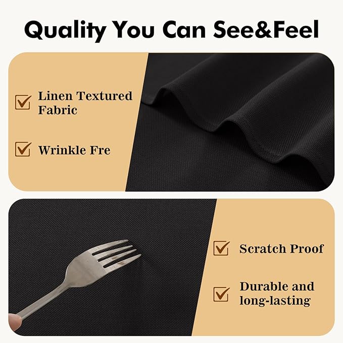 JIUZHEN Round Tablecloth Linen Textured Wrinkle Stain Resistant Farmhouse Table Cloth Decorative Fabric for Kitchen, Dining, Party, Wedding,Outdoor Use,50 Inch Round,Black