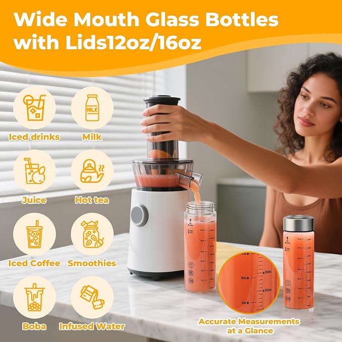 Sursip Wide Mouth Borosilicate Glass Juice Bottles 16oz 6 Pack - Image 5
