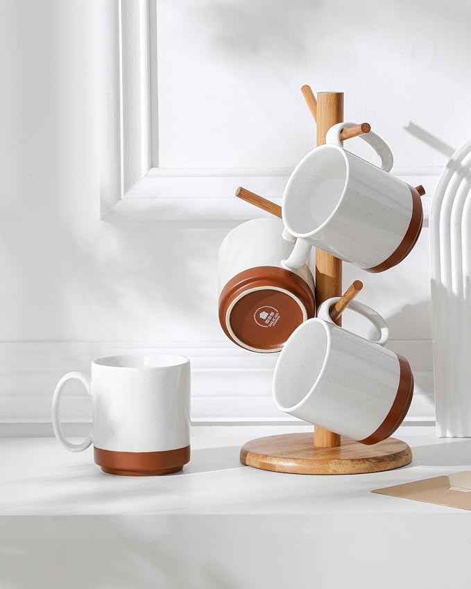 MALACASA 16oz Ceramic Coffee Mugs Set of 4, Stackable Coffee Cups - Image 8