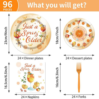 EUOYUFO 96Pcs Aperol Sprit Party Decorations Tableware Set Just A Spirity Older - Image 2