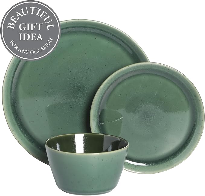 Gibson Elite 12 Piece Fern Canyon Plates and Bowls Reactive Glaze Modern Coupe - Image 4