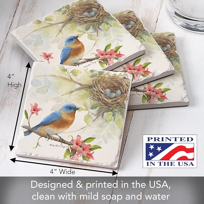 Thirstystone Bluebird Birdsong 4 Pack Tumbled Tile Stone Coasters | 4" Square - Image 6