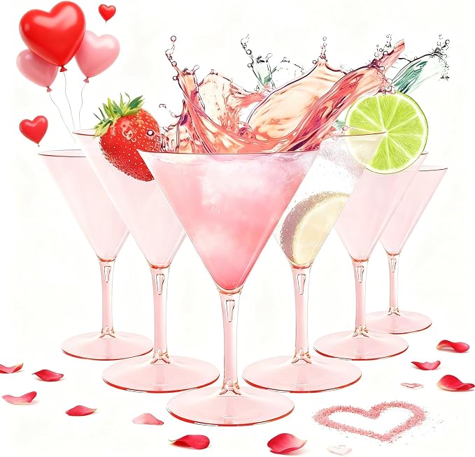 Liacere Martini Glasses Set of 6-11 oz Pink Plastic Martini Cocktail Glasses by Liacere