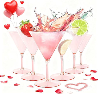 Liacere Martini Glasses Set of 6-11 oz Pink Plastic Martini Cocktail Glasses by Liacere