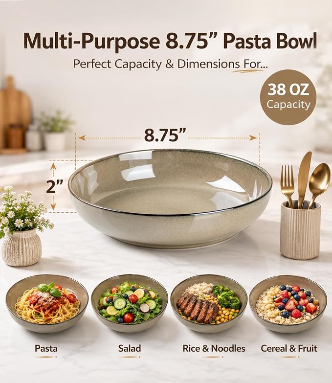 GBhome 8.75'' Large Ceramic Pasta Bowls, 38oz Stoneware Pasta Serving Bowls Set - Image 3