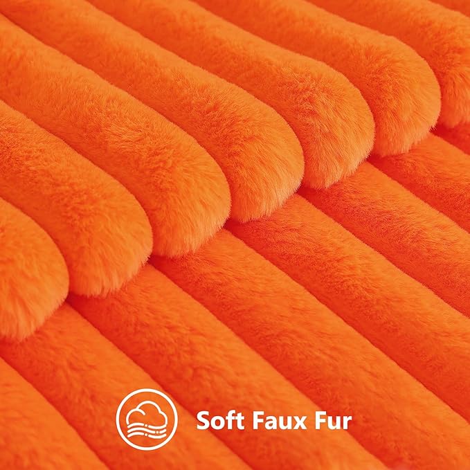 decorUhome Cozy Faux Fur Spring Throw Pillow Covers 20x20 Set of 2 Decorative Soft Plush Striped Modern Farmhouse Boho Couch Pillow Cases with Velvet Back for Sofa Bed Living Room, Orange