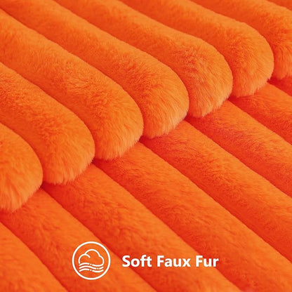 decorUhome Cozy Faux Fur Spring Throw Pillow Covers 20x20 Set of 2 Decorative Soft Plush Striped Modern Farmhouse Boho Couch Pillow Cases with Velvet Back for Sofa Bed Living Room, Orange