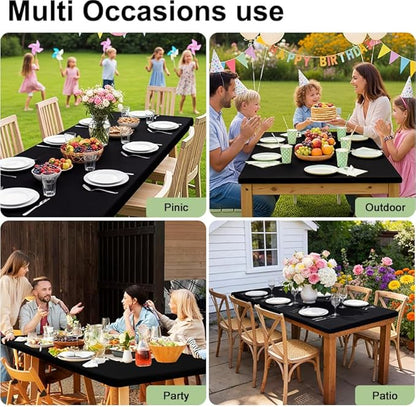 Smiry Rectangle Picnic Table Cloth, Waterproof Elastic Fitted Tablecloths for 6 Foot Tables, Washable Polyester Table Cover for Camping, Indoor and Outdoor (Black, 36"x72")