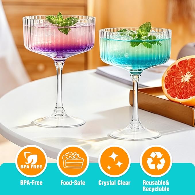 48 Pcs Plastic Martini Glasses Disposable, 10oz Ribbed Martini Glasses | - Image 5
