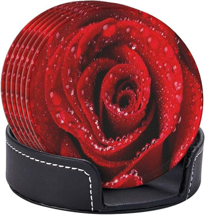 6 Pcs Red Rose Leather Coasters - Image 6