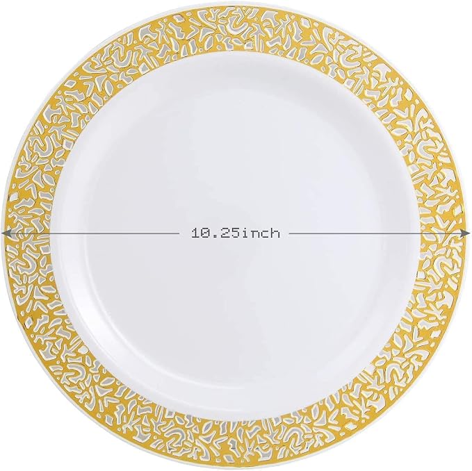 100pcs Gold and White Plates, Heavy Duty Disposable Wedding Plates | elegant - Image 2