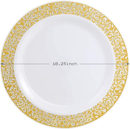 100pcs Gold and White Plates, Heavy Duty Disposable Wedding Plates | elegant - Image 2
