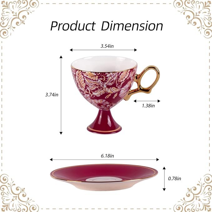 KAMMAK Ceramic Coffee Cups and Saucers Set of 2, Porcelain Espresso Cups - Image 7