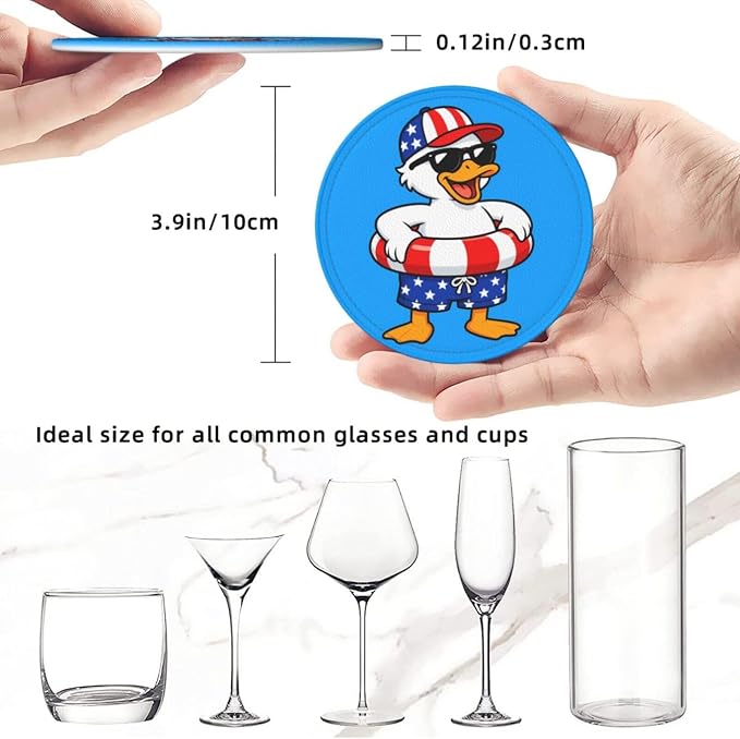 Cool Patriotic Beach Duck Leather Coasters Set of 6 - Image 5