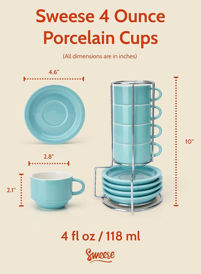 Sweese 4 Ounce Porcelain Stackable Espresso Cups - Image 2