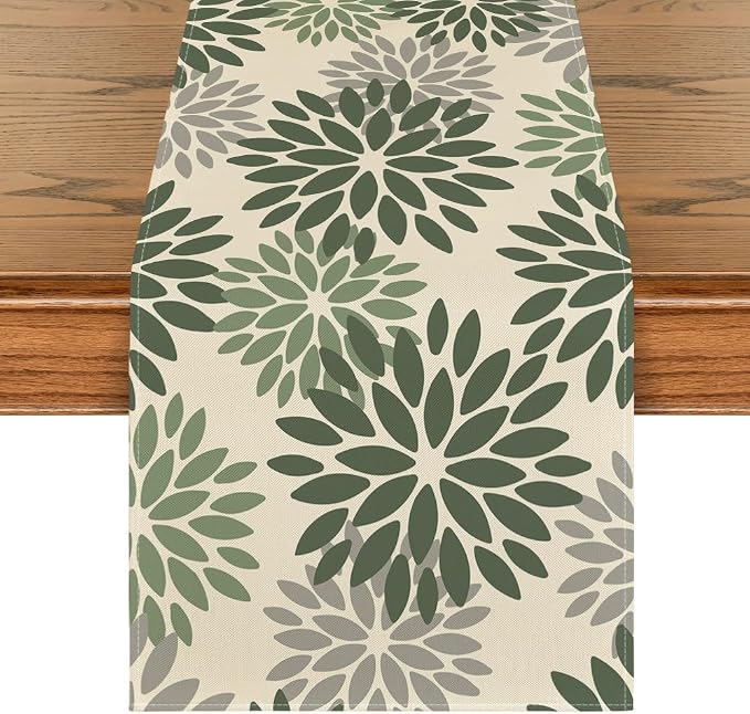 Artoid Mode Green Dahlia Aqua Floral Pinnata Flower Table Runner, Seasonal by ArtoidMode