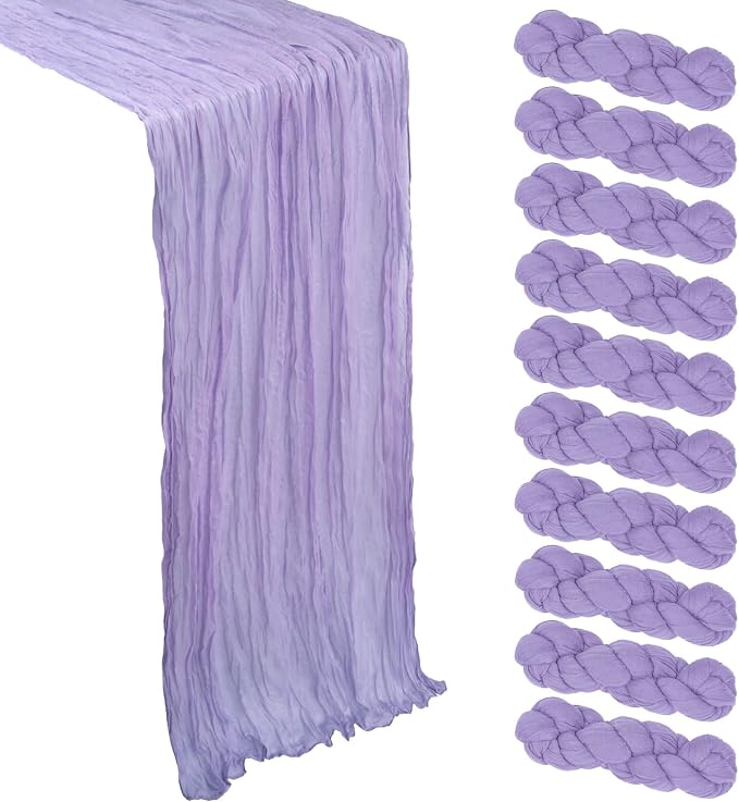 10 Pack 17 x 108 Inch Lilac Purple Table Runner Cheesecloth | Lavender Gauze by Heneger