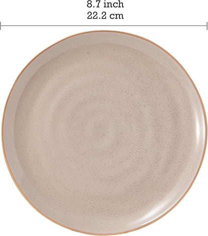 Bico Light Beige 8.7 inch Stoneware Salad Plates Set, Set of 4, Microwave and Dishwasher Safe, for Salad, Appetizer, Side Dishes, Tapas