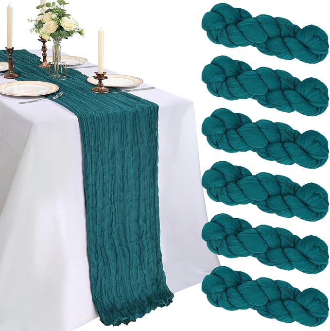 6 Pack 10Ft Teal Cheesecloth Table Runner 23 x 120 Inch | Gauze Rustic Boho by CKIKU