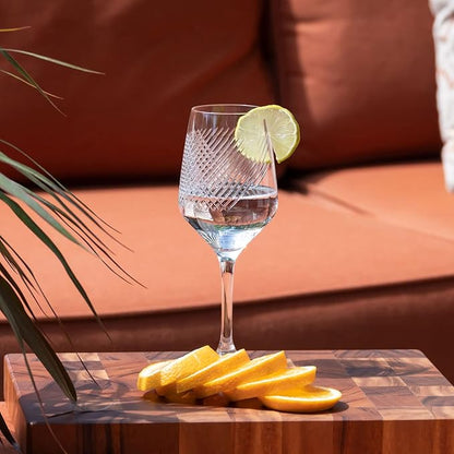 Rolf Glass Bourbon Street 10.75oz White Wine Stemmed Wine Glass Set of 4 | Lead-free Glassware | Diamond-Wheel Engraved and Polished | Classically Modern Designs | Made in the USA
