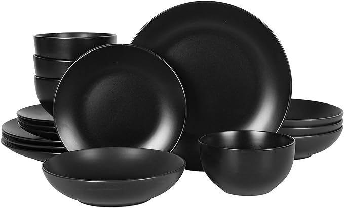 Gibson Home Queenslane 16-Piece Matte Black Stoneware Dinnerware Set – Double by GibsonHomewares
