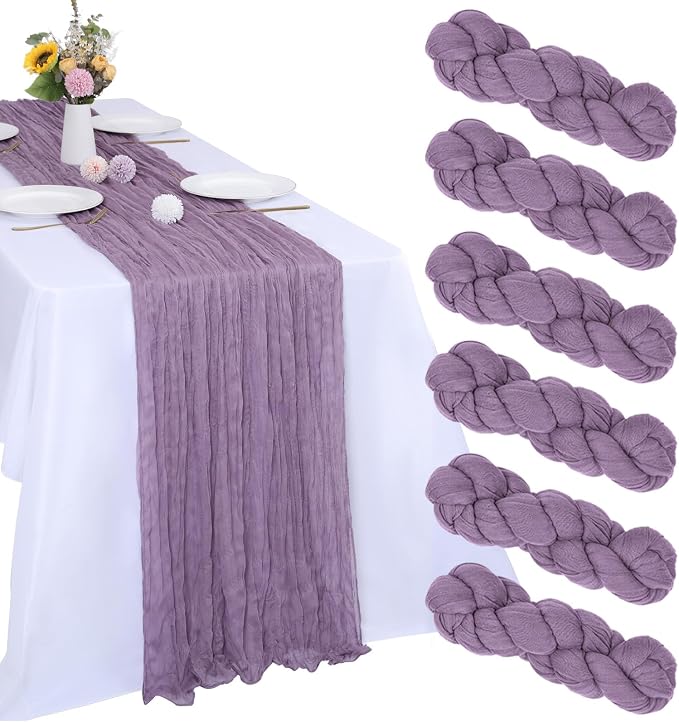 6 Pack Grape Purple Cheesecloth Table Runner 35 x 120 Inch | Boho Gauze Fabric by RestfulGlow