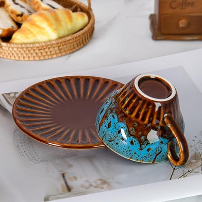2 oz Espresso Cups and Saucers Set of 2, Ceramic Tea Cup - Image 4