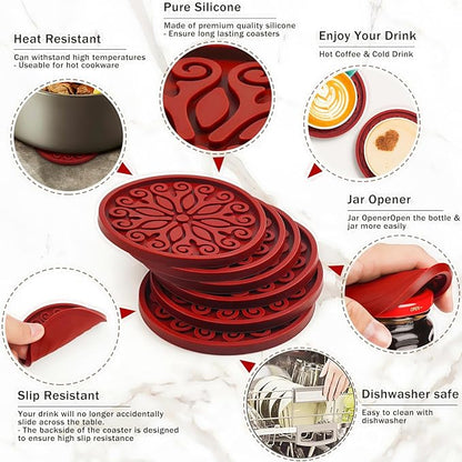 Coasters for Drinks, Resistant Reusable Silicone Coasters - Image 5